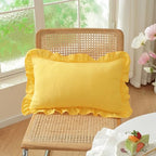 Set of 2 Bright Yellow Ruffle Lumbar Pillow Covers 12x20 Inch, Solid Color - Image 2