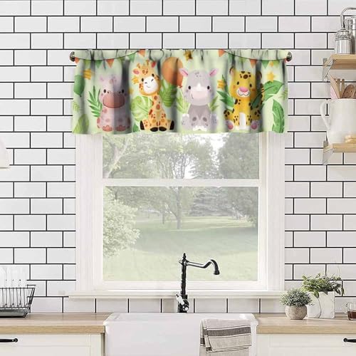 Baby Safari Animals Curtins Valance, Cartoon Woodland Animals Giraffe Elephant - Image 4