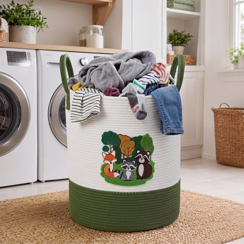 LemonRoad Woodland Animals Laundry Hamper Large Cotton Rope Storage Basket - Image 2