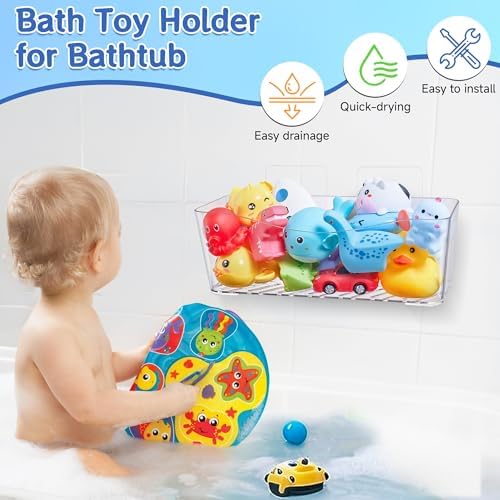 2-Pack Clear Bath Toy Storage Holder, 11.4"L x 5.3"W x 3.9"D - Image 2