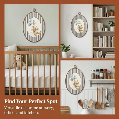 SONMYSULIL Blue Bear Nursery Wall Art Decor, Boys Girls Room Oval Wall Hanging - Image 5