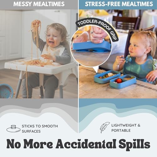Baby Travel Feeding Set with Silicone Suction Plates, Dark Blue Small - Image 4