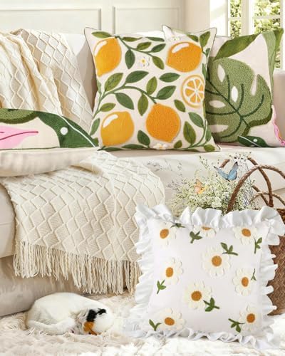 Embroidered Throw Pillow Cover, 18x18 Inch, Monstera Leaves - Image 6