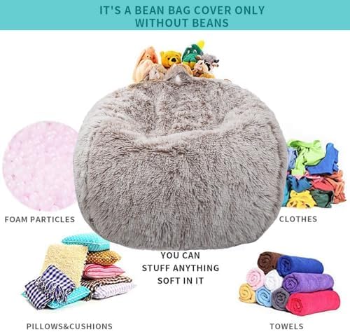 Fluffy Stuffed Animal Storage Bean Bag Chair Cover, Faux Fur Comfy Bean Bag - Image 3