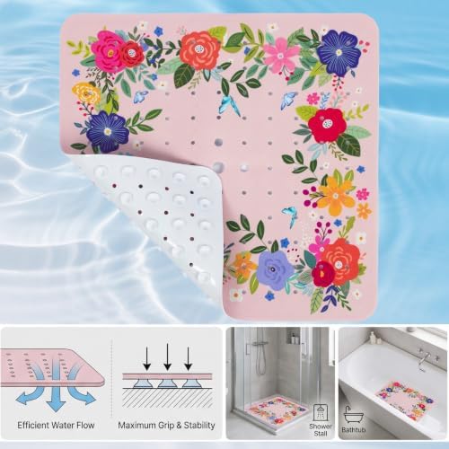 Square Shower Mat Non Slip 21x21 Inch, Plant Anti Slip Shower Mat - Image 4