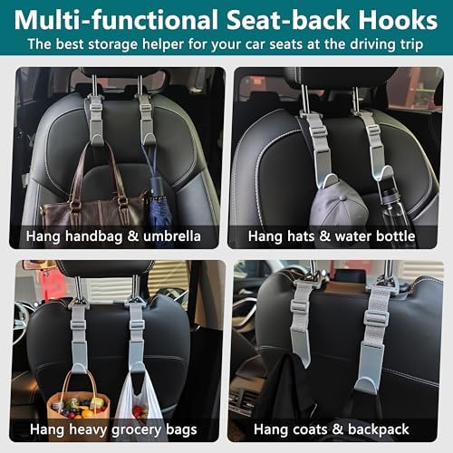 Amooca 4 Pack Anti-drop Headrest Hooks Adjustable Car Seat Organizer - Image 5