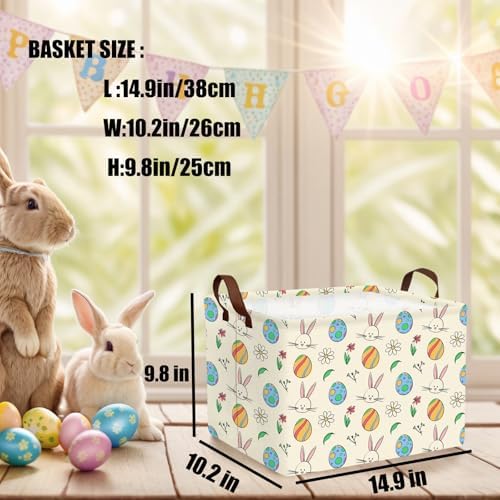 Large Cute Easter Basket for Kid Empty Gift Baby Rectangle Storage Bin Bunny - Image 3