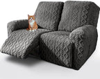 vctops 6 Pieces Geometric Jacquard Plush Recliner Loveseat Slipcovers Soft by vctops