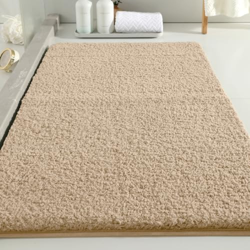 Polyester Bathroom Rug 24"x40" Light Brown, Non-Slip Soft Bath Mat by Kildoss