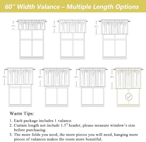 Natural Valances for Windows, Light Filtering Faux Linen Textured Small Short - Image 3