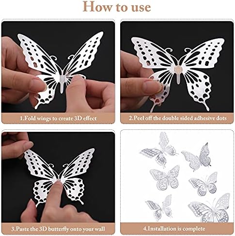 SAOROPEB 3D Butterfly Wall Decor, Removable Metallic Wall Sticker Room Mural - Image 6