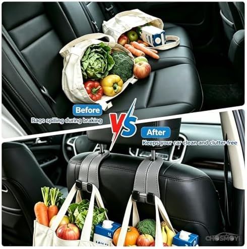 Leather Car Bag Hooks, 2 Pack Headrest Hooks - Image 2