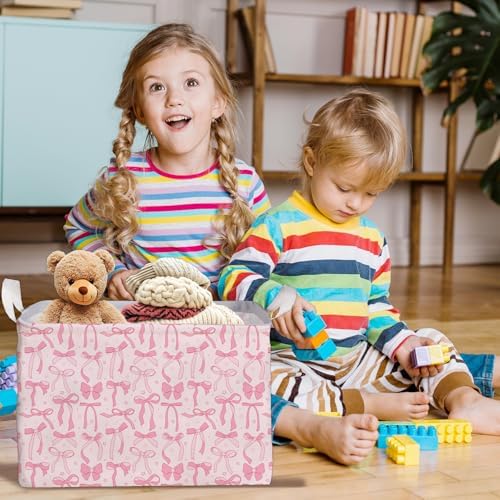 Pink Bow Foldable Storage Bins, Waterproof Toy and Clothes Organizer - Image 5