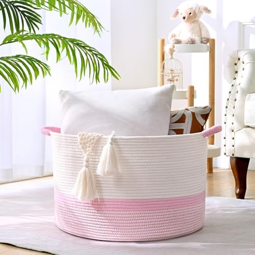 67L Large Blanket Basket, Cotton Rope Blanket Basket Living Room, Baby Laundry - Image 4
