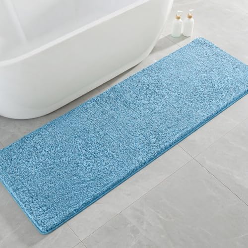 Polyester Bathroom Runner Rug 24"x72" Blue, Soft Shaggy Bath Mat by Kildoss