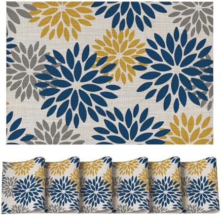 Artoid Mode Floral Vinyl Placemats Set of 6, Heat Resistant Washable Non-Slip by ArtoidMode