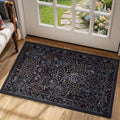 Midnight Blue Washable Entryway Rug 2x3, Tree of Life Whimsical Floral Animal by Jainmy