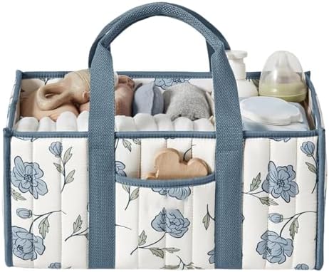 Quilted Fabric Storage Basket Floral Baby Diaper Caddy Quilted Basket by BBIQI