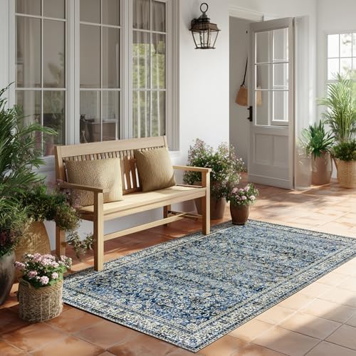 3x5 Front Door Rug Indoor Entrance Soft Vintage Navy Rugs - Image 5