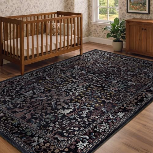 Tree of Life 5x8 Washable Area Rugs, Low Pile Thin Living Room Bedroom Rug Non - Image 3