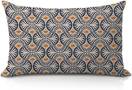 Boho Abstract Art Deco Navy Blue Orange Sunshine 12x20 Pillow Cover, Mid by Unknown