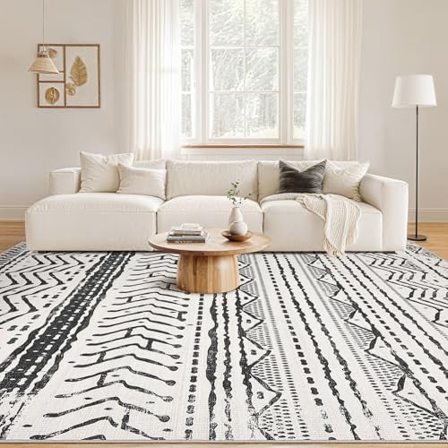 Nakagishi Black Rug Living Room Rugs: 9x12 Machine Washable Boho Large Neutral - Image 4