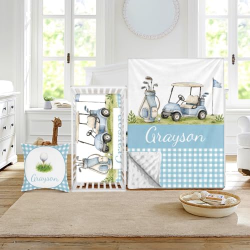 Custom Baby Boy Minky Crib Bedding Set, Golf Bedding 3 Pcs Set by Duckbe