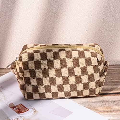 SOIDRAM 2 Pieces Makeup Bag Large Checkered Cosmetic Bag Capacity Canvas Mix - Image 6