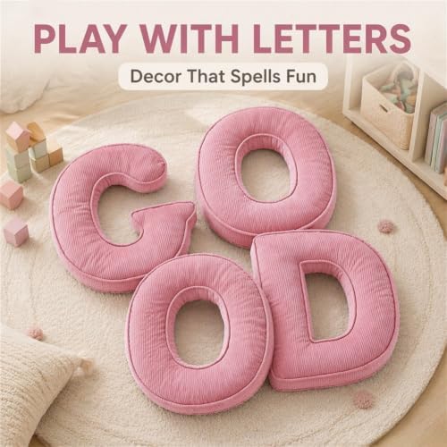 Pink Letter Plush Pillow, Letter Hugging Throw Pillows, Decorative Corduroy - Image 4