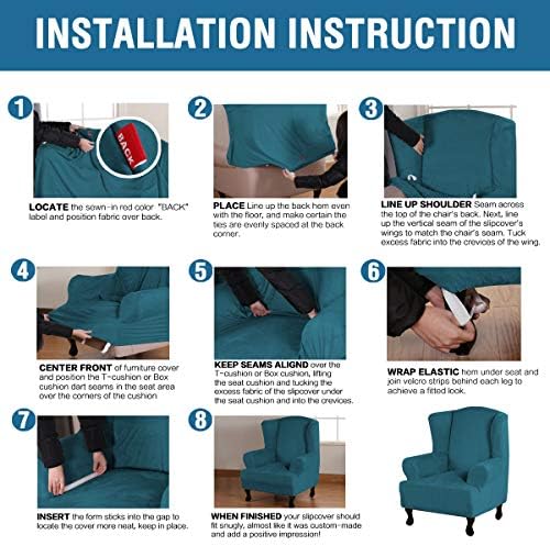 H.VERSAILTEX Wingback Chair Covers Velvet Plush Wing Chair Slipcover 1 Piece - Image 6