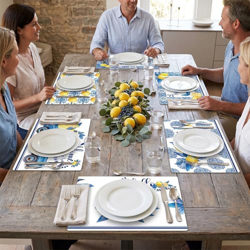 OBUSATT Blue and Yellow Lemons Placemats Set of 6 17×12 Inch Summer Lemon - Image 5