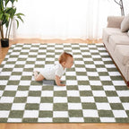 Super Soft Rug for Bedroom, 5x7 Ft Green and White Area Rug Classic Checkered by TOOHUB