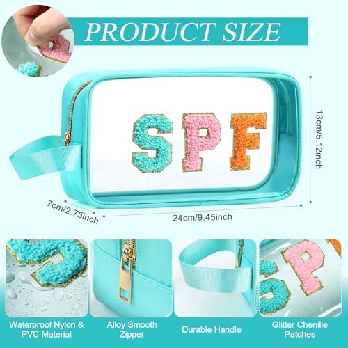Kacctyen Clear Beach Swim SPF Makeup Bag Preppy Chenille Letter Cosmetics Nylon - Image 2