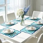 JarThenaAMCS 60 Pcs Blue Green Striped Paper Placemats Scalloped Edge Table - Image 4