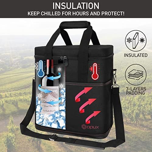 opux Insulated Wine Cooler Bag, Leakproof 6 Bottle Wine Tote Carrier - Image 2
