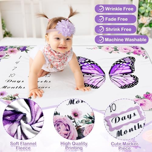 Chumia 6 Pcs Baby Monthly Milestone Blanket, Girl 60"x40" - Image 3