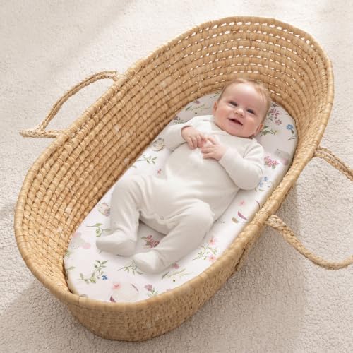 PHF 3 Pack Soft Bassinet Sheets, Floral & Bow Breathable Comfy Cradle Sheets - Image 2