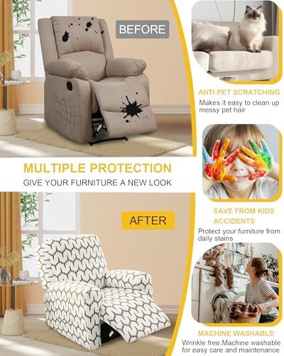 NILUOH Stretch Recliner Covers 4 Piece, Non-Slip Lazy Boy Chair Covers - Image 5