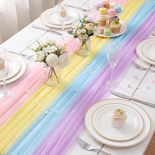 4 Pcs Pastel Colorful Tulle Table Runner Spring Summer Party - Image 3