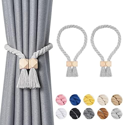 NICEEC 2 Pack Wooden Polyhedron Magnetic Curtain Tiebacks Boho Home Decor Drape by NICEEC