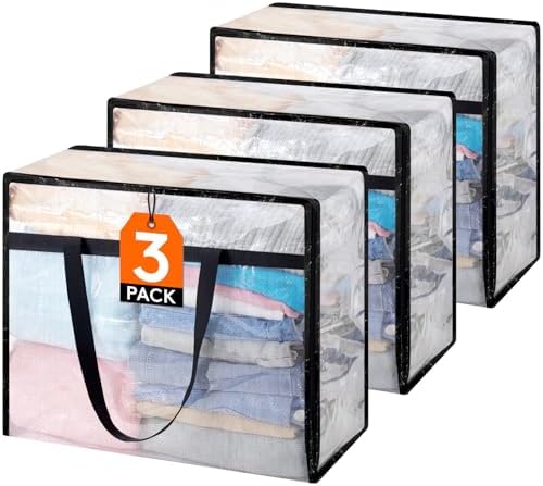 Lifewit 3 Pack Clear Storage Bags, 45L Clothes Organizer by Lifewit