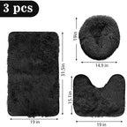 Black Bathroom Rugs Sets 3Piece Bath Mat Solid Bath Rug Floor Mats Washable - Image 2