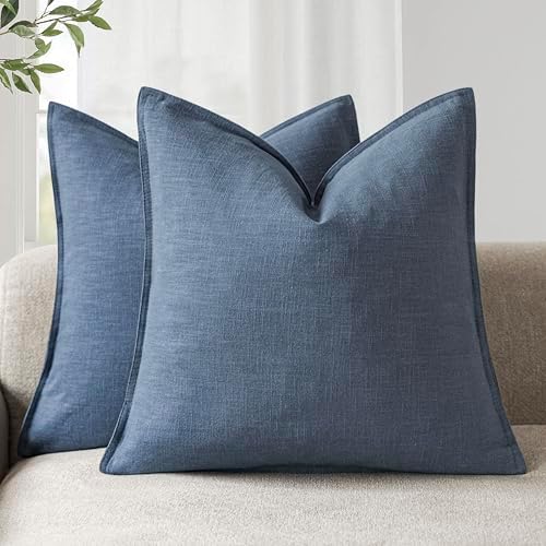 Foindtower Linen Solid Decorative Throw Pillow Covers 18x18 Inch Dark Blue by Foindtower
