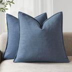 Foindtower Linen Solid Decorative Throw Pillow Covers 22x22 Inch Dark Blue by Foindtower