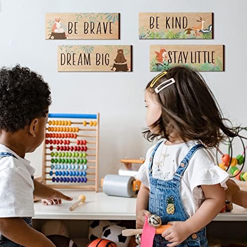 4 Pieces Woodland Nursery Decor Safari wall art Be kind brave curious Cute - Image 5