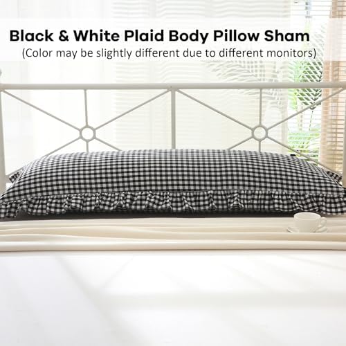 Black White Gingham Ruffle Body Pillow Cover 20"x54" - Image 2