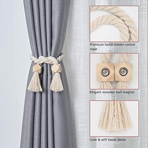NICEEC 4 Pack Wooden Polyhedron Magnetic Curtain Tiebacks Boho Home Decor Drape - Image 3