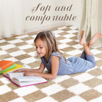 Super Soft Rug for Bedroom, 4x6 Ft Beige and White Area Rug Classic Checkered - Image 5