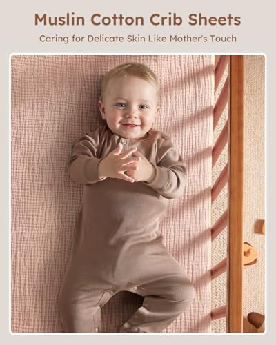 Unnivoll Muslin Crib Sheets for Boys Girls, 100% Cotton Fitted Crib Sheet 2 - Image 2