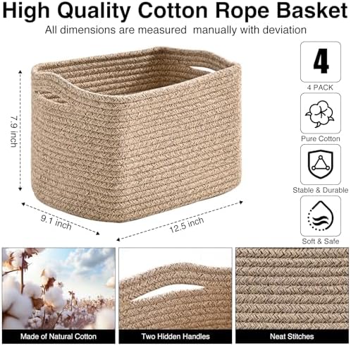 ICERZCZ Small Storage Baskets for Shelves Organizing, Woven Cotton Rope Baskets - Image 3
